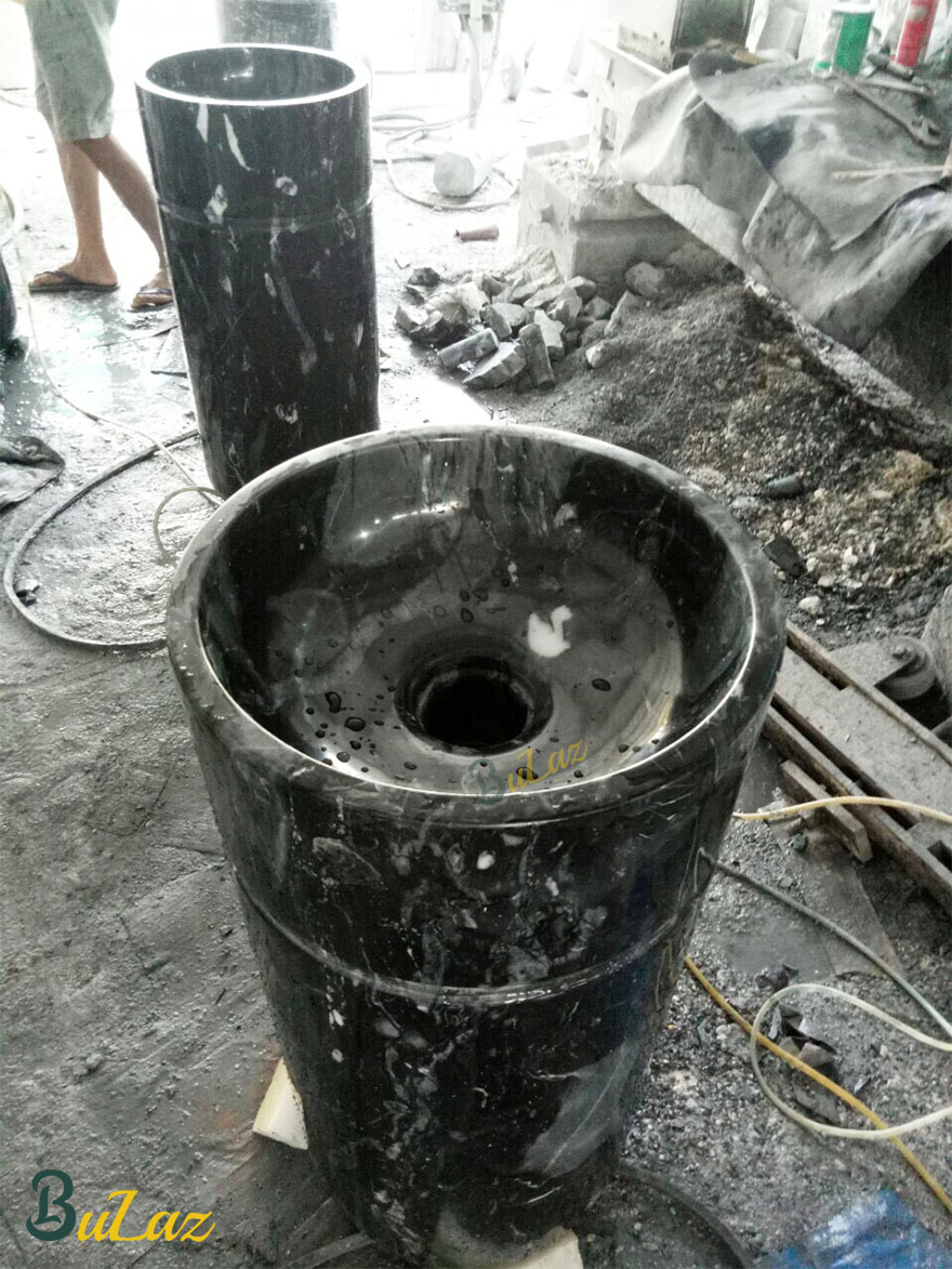 Lavabo trụ bằng đá đen tự nhiên sang trọng (40-85cm)