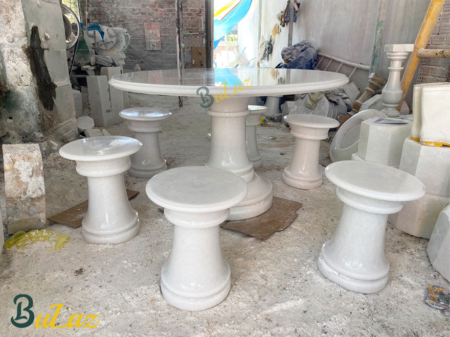 Bàn ghế đá tự nhiên cẩm thạch trắng